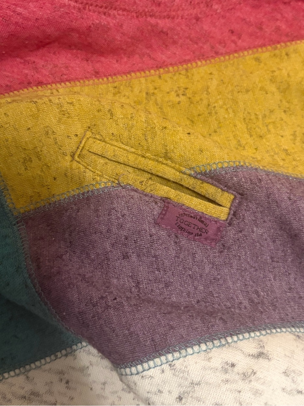 Vintage 1980s Colorblock Chevron Pullover Sweater in Cream, Teal, Mustard,,Coral - Picture 7 of 12